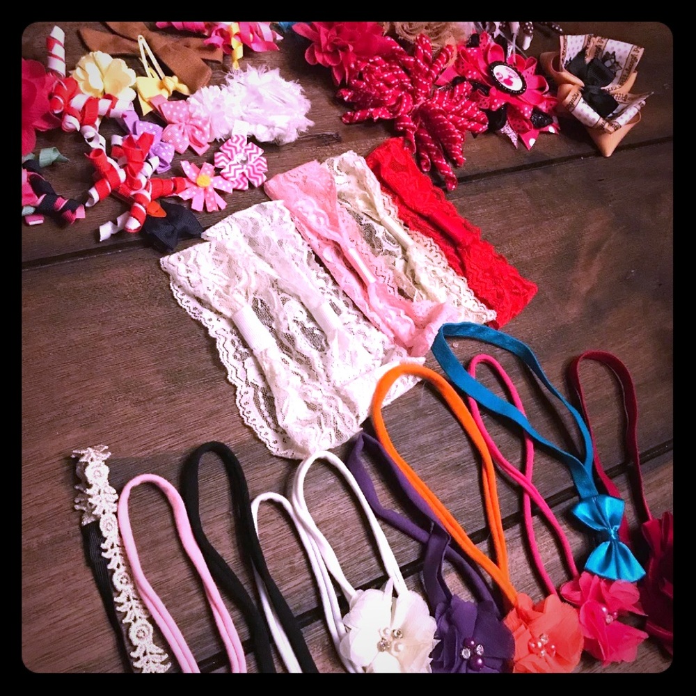 Lot of 80 hair bows, bands, and clips